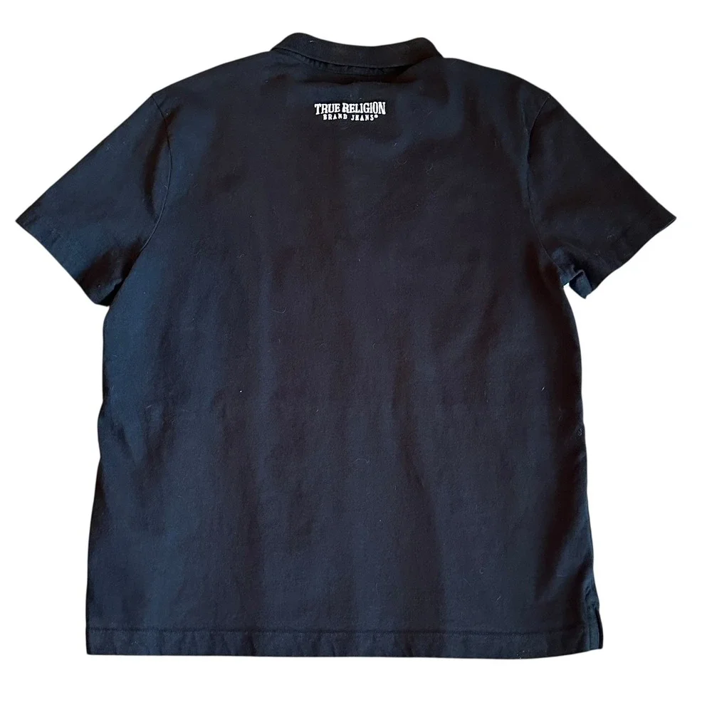 True Religion Relaxed Panelled Polo‎ Shirt Black Number 02 Embroidered Logo M